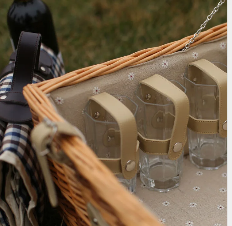 
new willow picnic basket for four person tableware rattan outdoor wicker picnic basket 