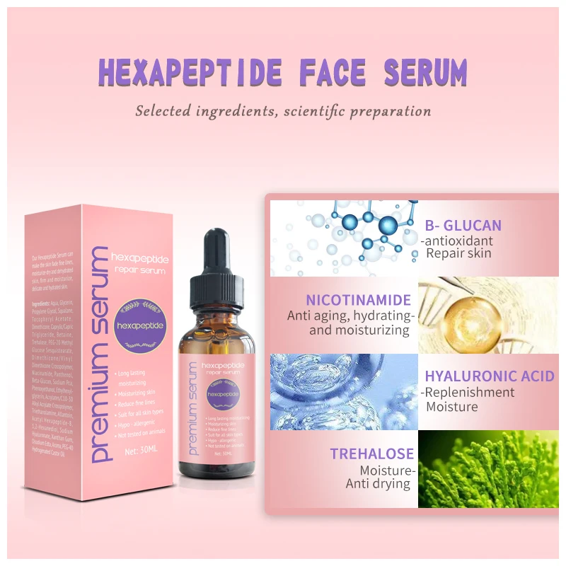 Private Label Anti-Aging Wrinkle Reducing Relaxing Peptide Expression Line Skin Perfection Hexapeptide Face Serum