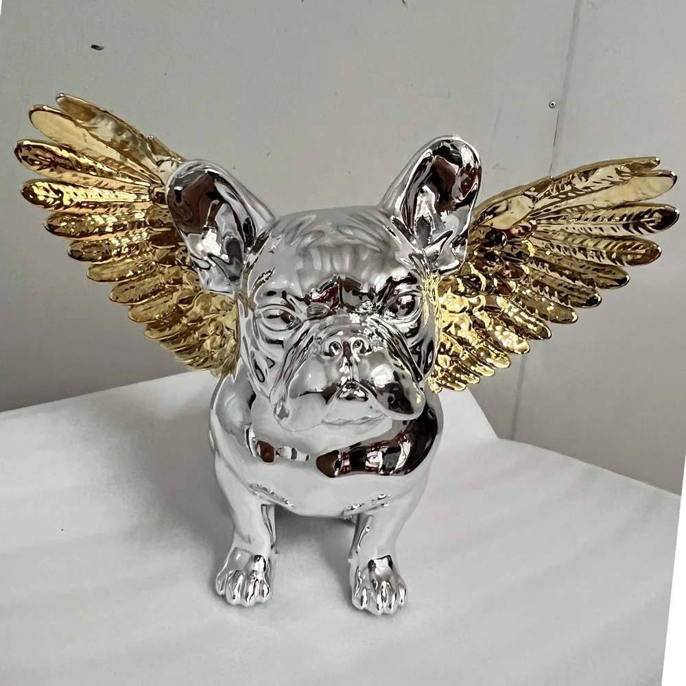 Resin Dog Figurine Colorful Chrome Wholesale Resin Dog Statues With Angel Wings For Home Decor
