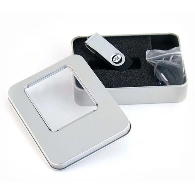 Promotional Customized Competitive Price USB Packaging Box Gift Square Tin Box For Usb Flash Drive Disk With Window