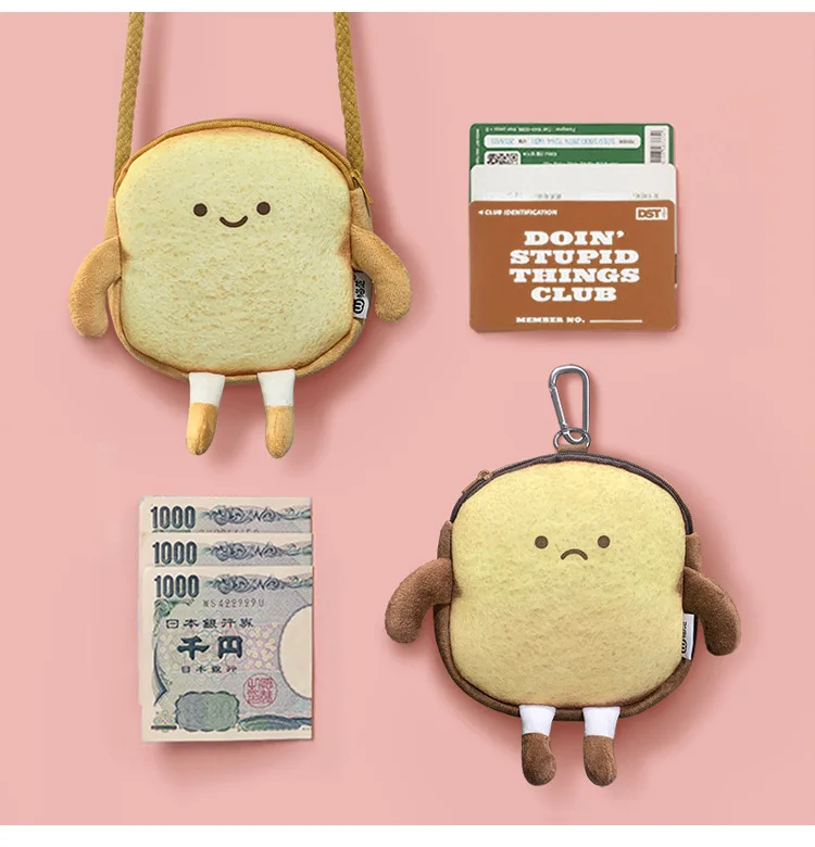 Cute Cartoon Toast Bread Coin Purse Wallet Personalized Creative Student Girl Crossbody Casual Small Satchel Messenger Bag