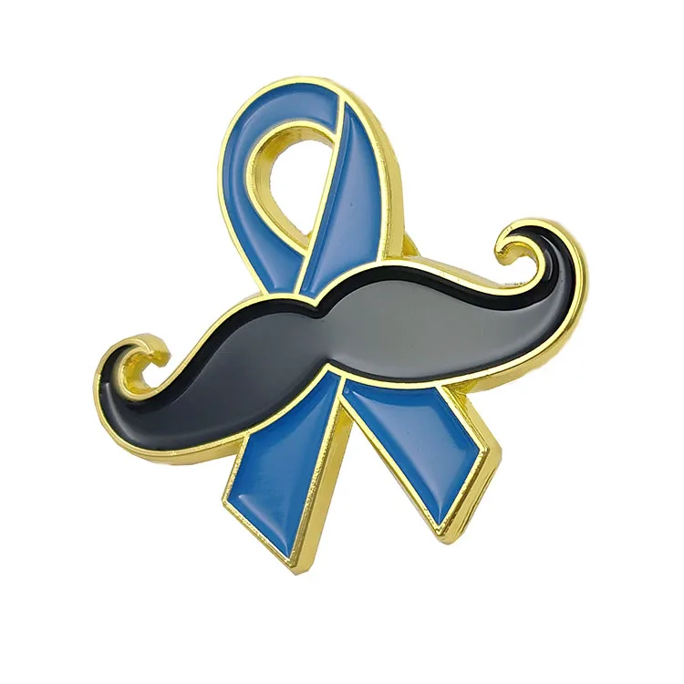 Custom Logo Mustache Blue Prostate Cancer Awareness  metallic Coat Ribbon Pin