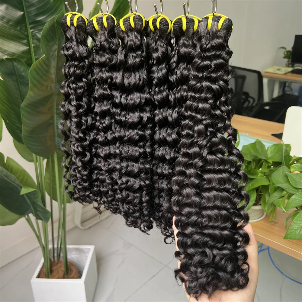 Yiwigs Raw-Unprocessed-Virgin-Hair-Vendors 100 Natural Hair Extensions Double Drawn Bouncy Deep Curly Human Hair Bundles