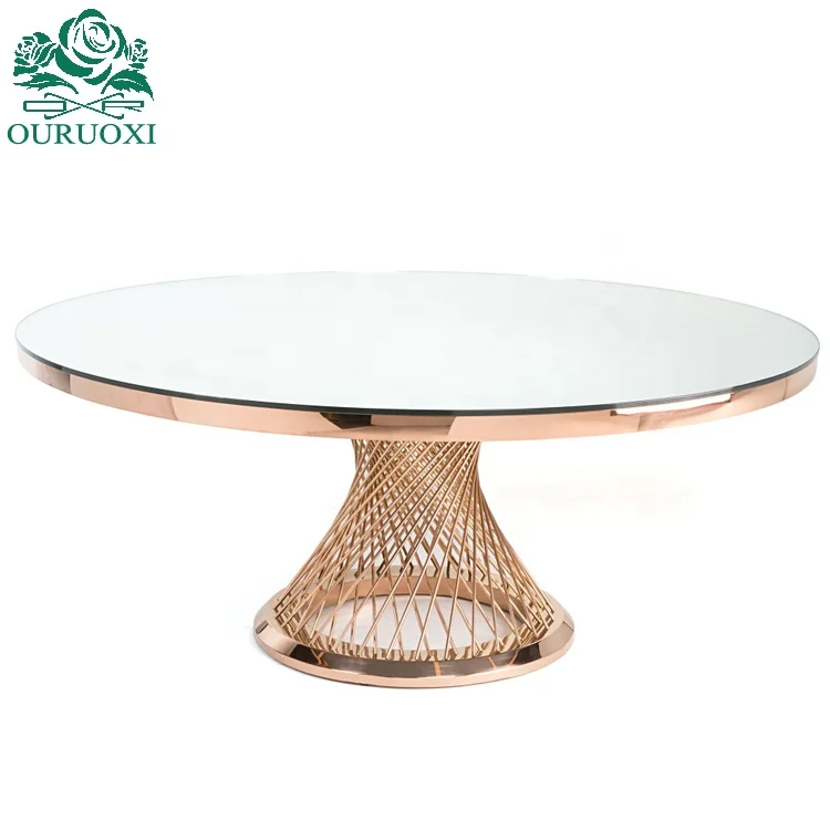 Modern stainless steel design nest base glass top gold wedding event table