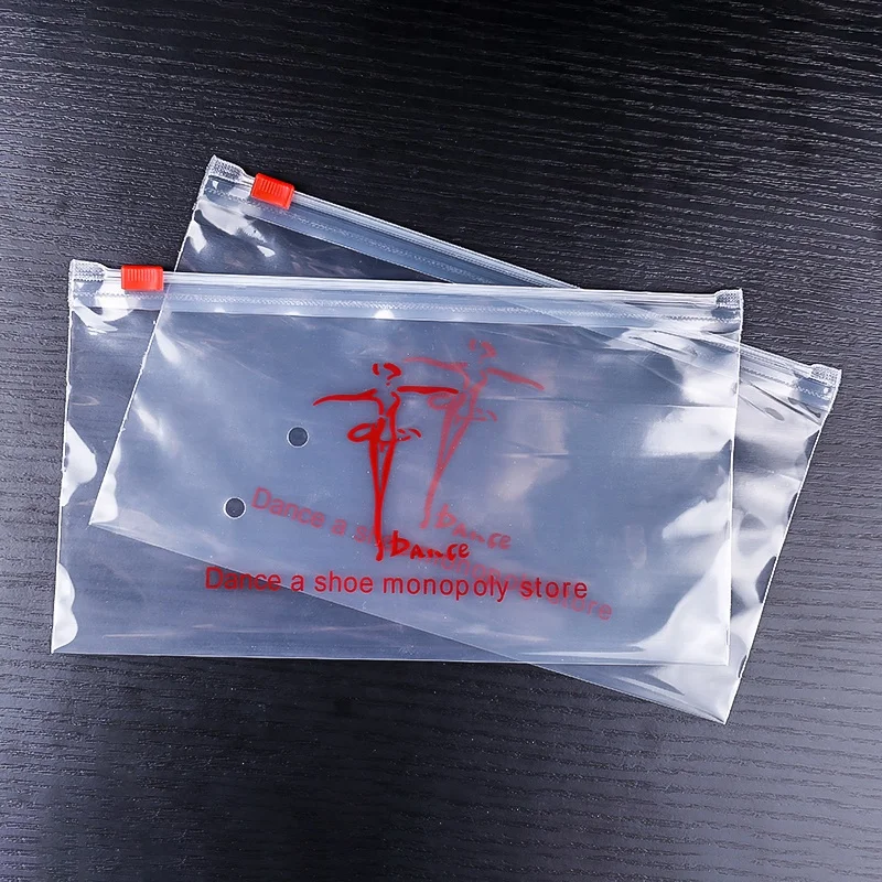 recycle waterproof plastic dance shoe poly bag with slider zipper pocket garment clothing gift zip lock storage bags for girl