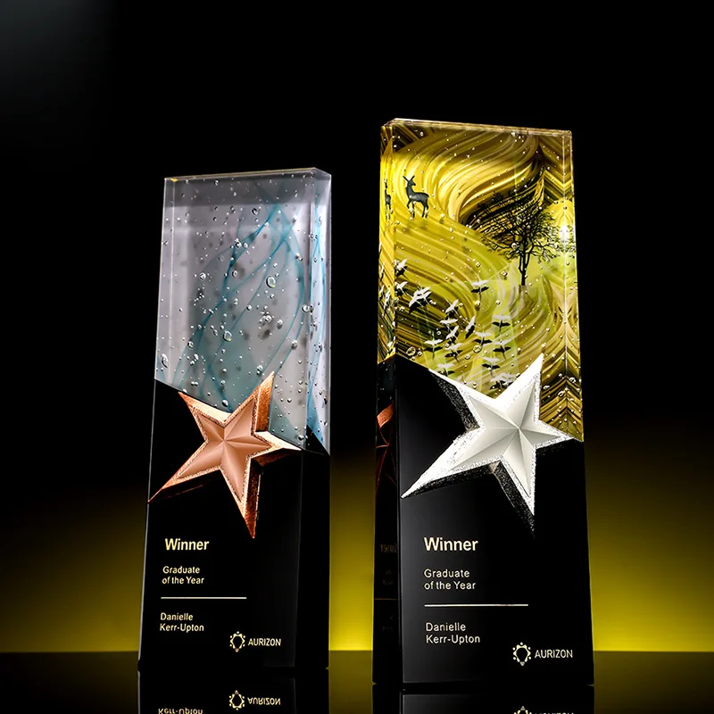 JY New Arrival Color Printing Any Patterns Crystal Star Trophy For Annual Conference Gifts