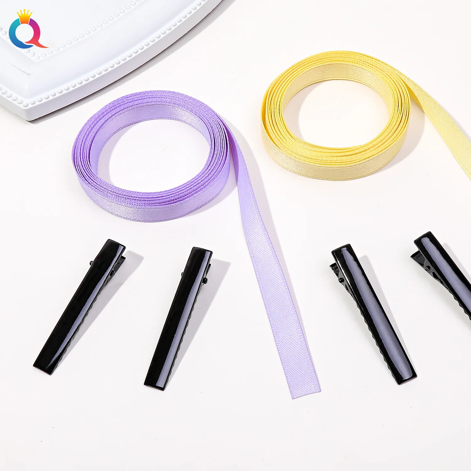 Qiyue 2 Piece Black Hair Clip with Ribbon Bag Packing Women Hair Accessory
