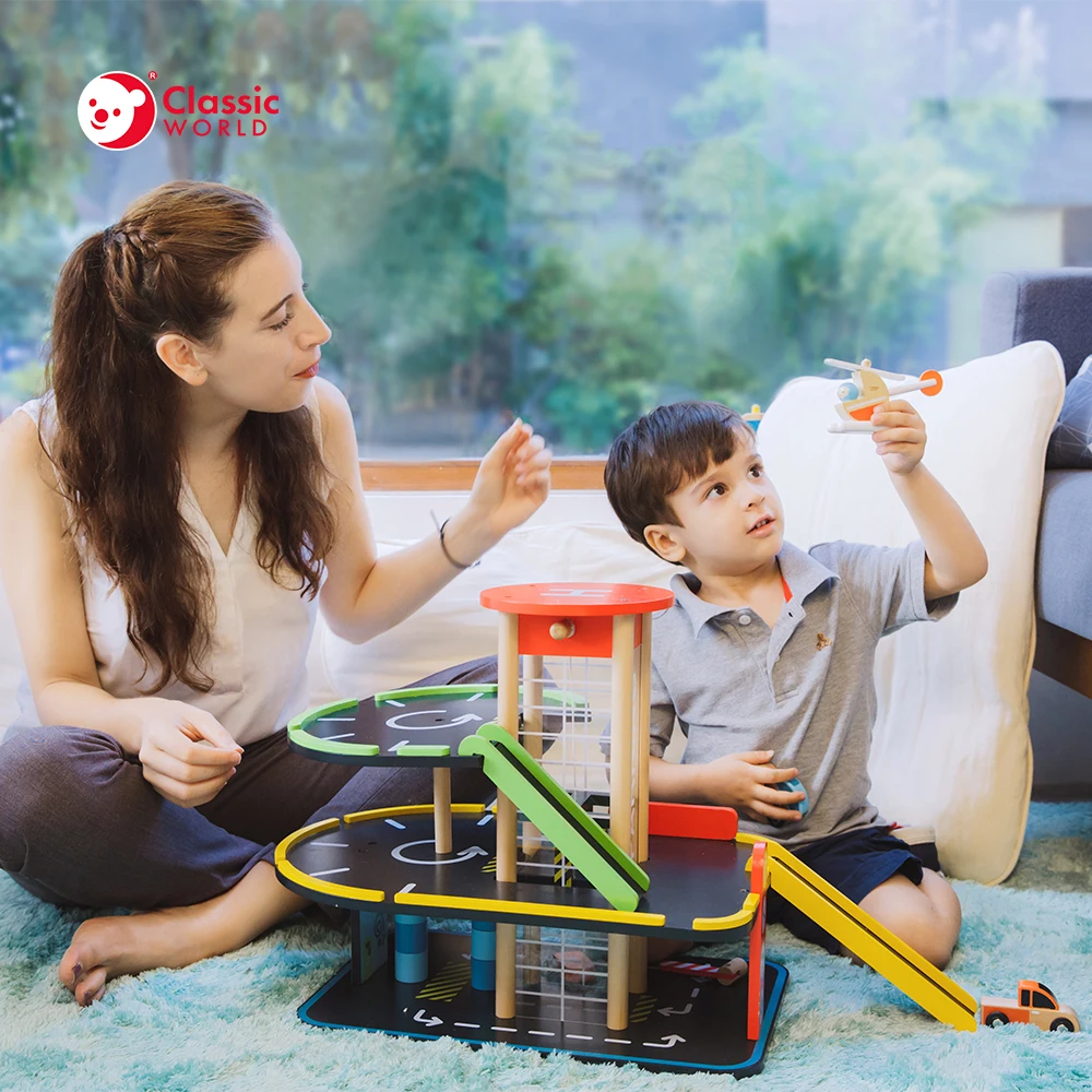 Hot Sale Educational Pretend Play Modern Parking Garage Toys Wooden Cars for Children Kids