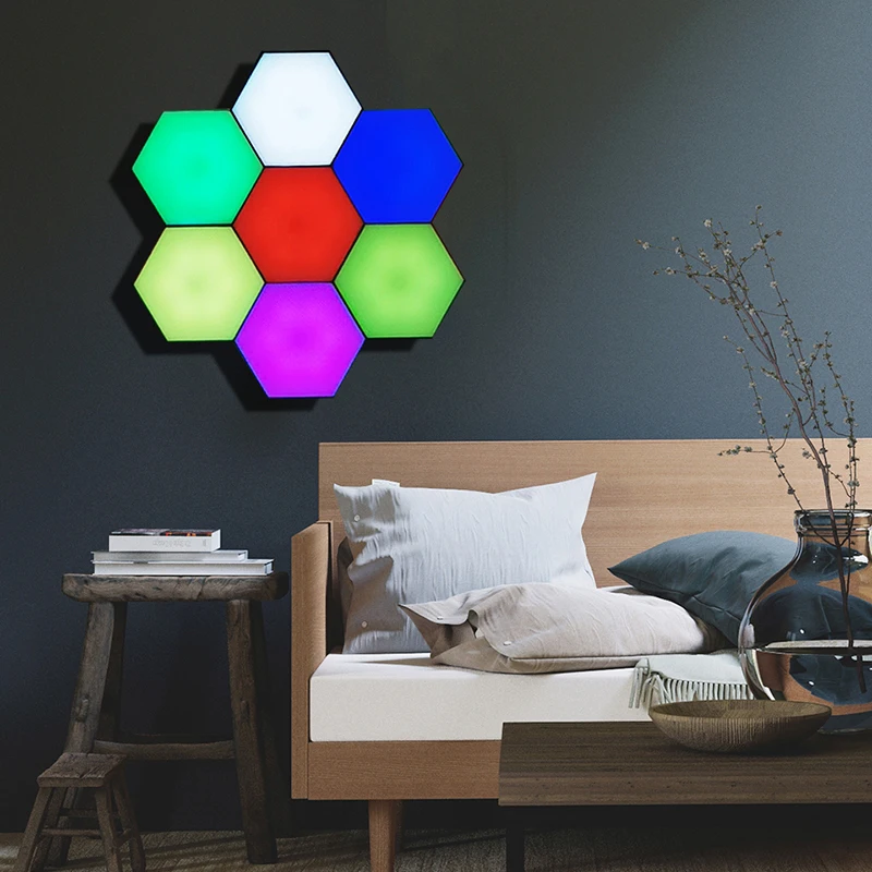 oem modern design diy night light magnetic hexagons with sensor socket creative decoration for home