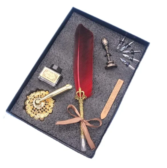 Natural goose feather dipped in water fountain pen calligraphy luxury gift box set feather set