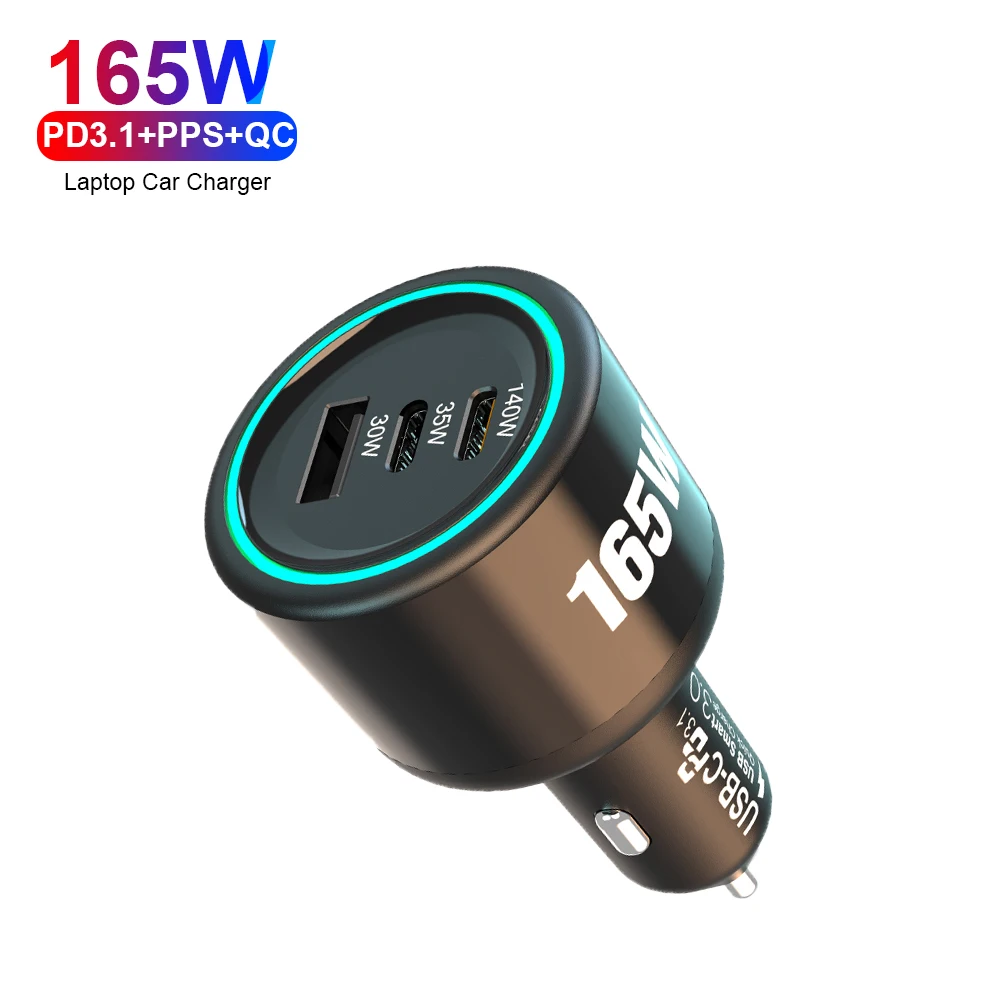 PD 165W Type C Car Charger PD3.1 140W QC3.0 PPS Portable  Laptop Car Adapter Fast Car Mobile Phone Charging for Macbook Notebook