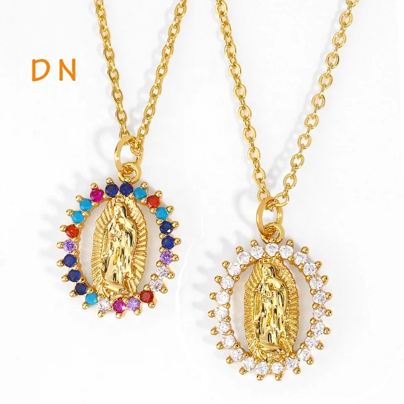 Dina 2021 Wholesale Personalized Jewelry 14K Gold Plated Virgin Mary Charm Pendant Necklace Copper Zircon Women Necklace Jewelry