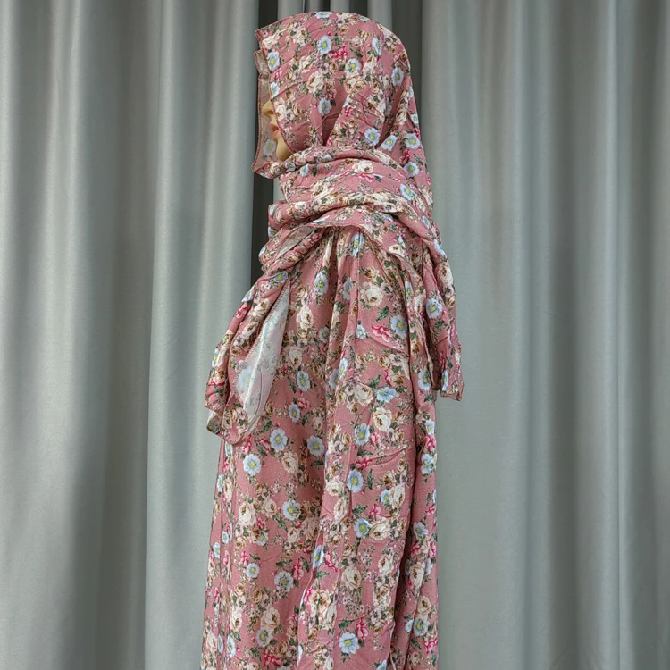 Dubai Hot Model Floral 100% Viscose Dress Abaya Muslim Women Ramadan Prayer Turkey Middle East Femme Scarf Hijab Robe Islamic