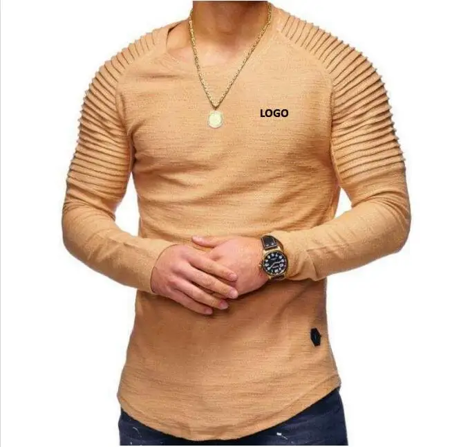 custom solid color long full sleeve round neck pullover casual striped oversized t shirts for men stylish 2021