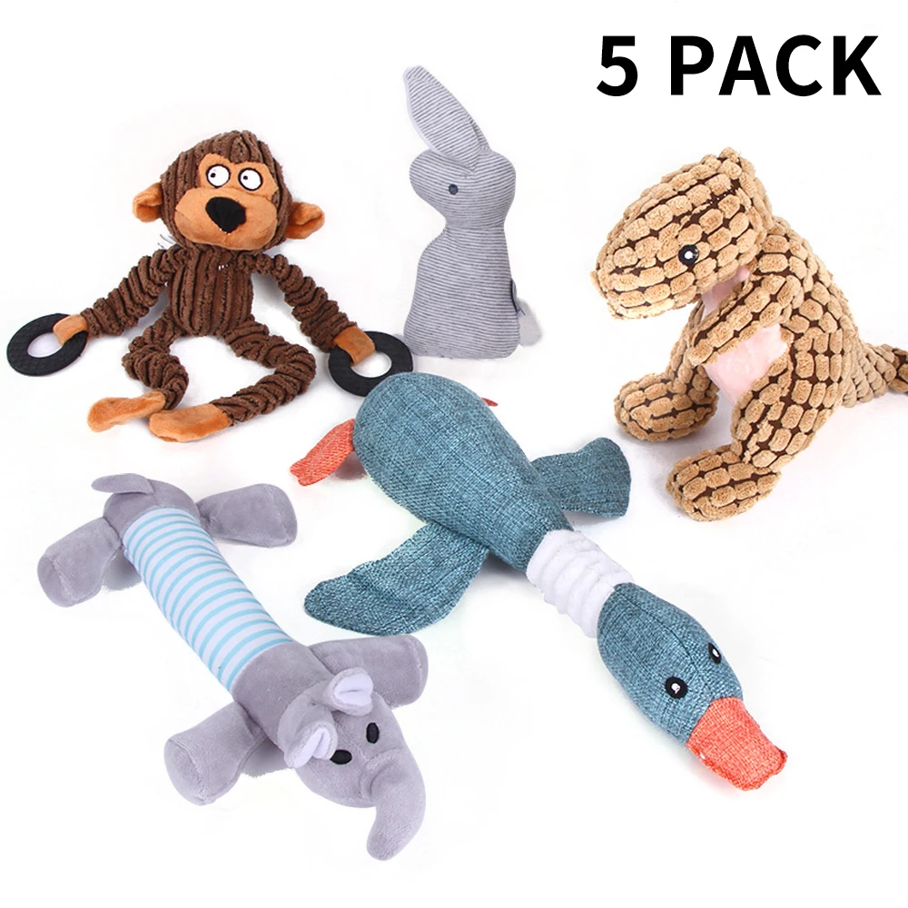 Durable Tough Dog Squeak Toys No Stuffing Animal Crinkle Plush Dog Toys Sturdy Squirrel Interactive Pet Toy