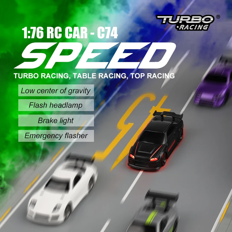 Turbo Racing 1:76 C74 On Road RC Car Radio Full Proportional Remote Control Toys RTR Kit For Kids and Adults