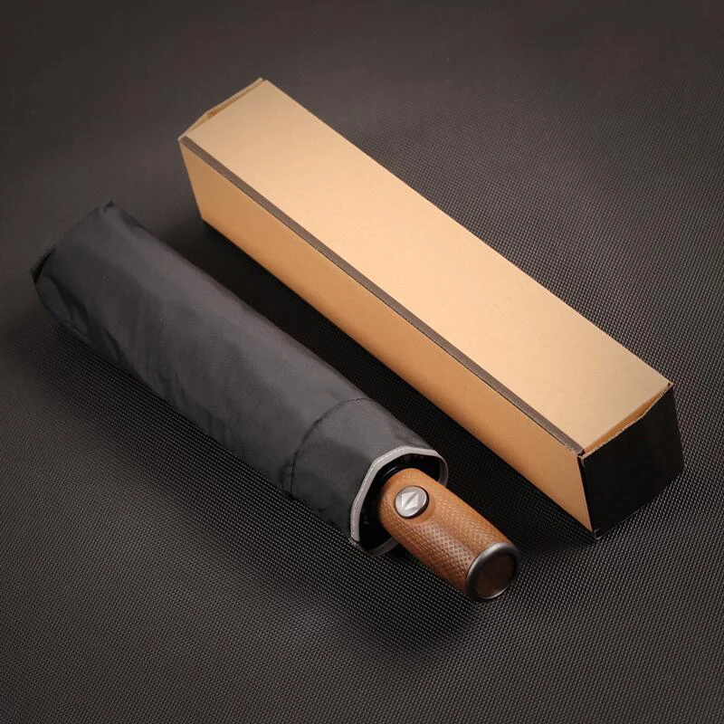 Custom portable auto open and close wood grain handle reflective border rain umbrella windproof