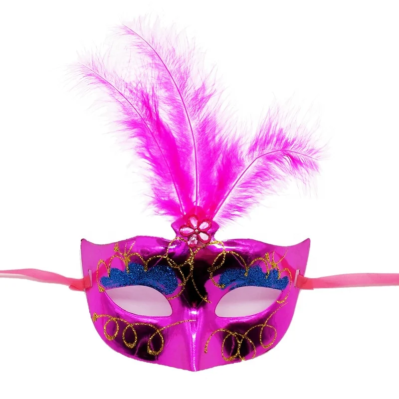 Half Face Woman Party Mask Electroplating painting colorful mardi gras masks with feather