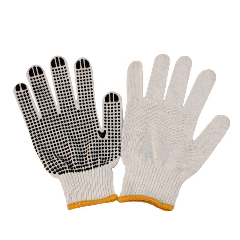 Wholesale White Cotton Glove Black PVC Dot Coated Hand Gloves for Construction Work