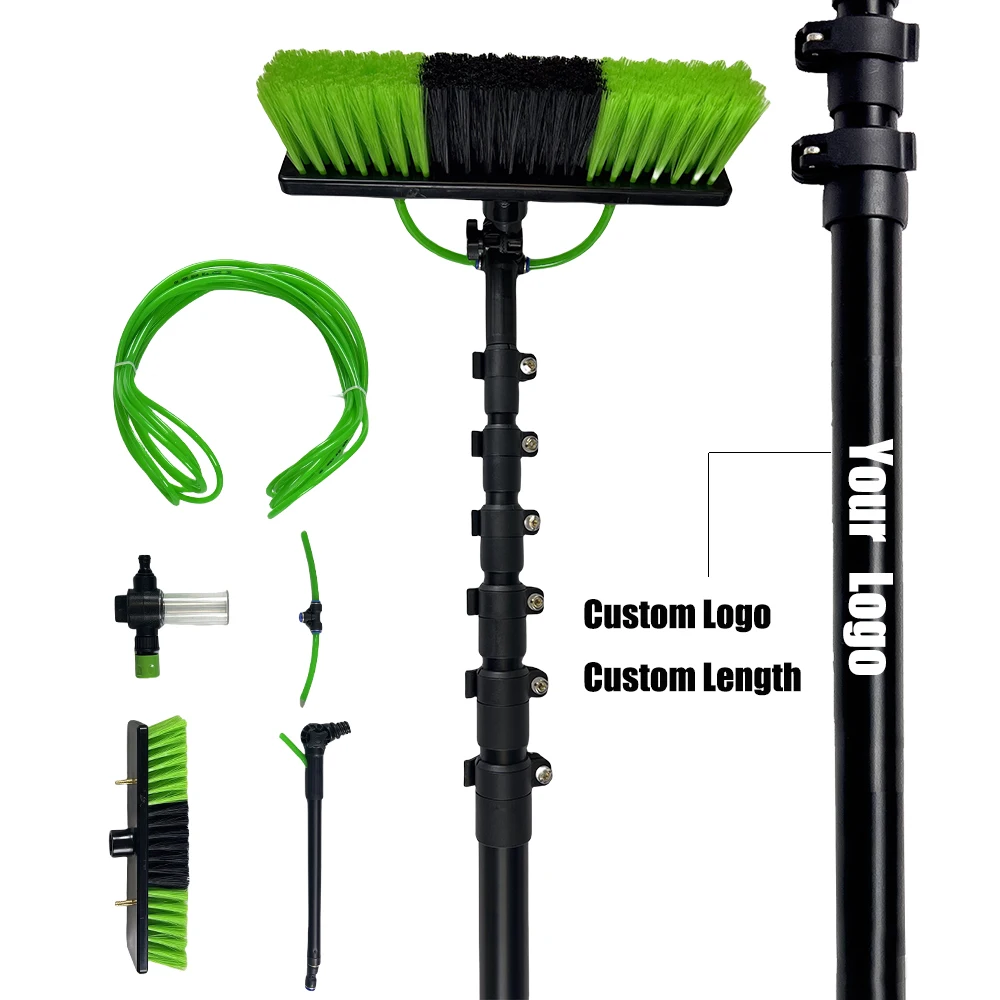 Qiyun Customized 13 Meters Telescopic Kit Water Fed Solar Panel Cleaning Brush And Pole