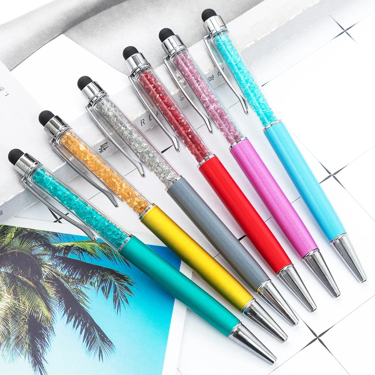 Crystal Pen Diamond Ballpoint Pens Touch Stylus Pencil for iPad iPhone Tablet Smartphone-support custom logo
