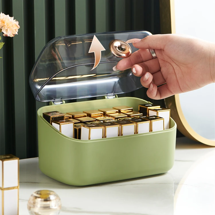 Hot Selling Dustproof Lid Lipgloss Holder Case Makeup Storage Container 24 Spaces Plastic Lipstick Organizer