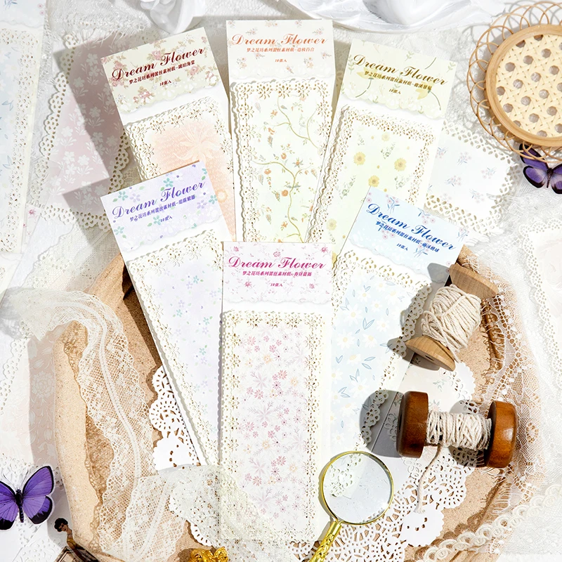 10pcs/pack Lace Material Paper Scrapbook Paper Dream Florist Series Notebook Creative Base Note Message Memo Account