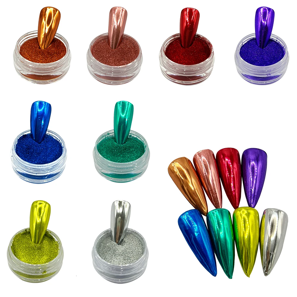 bulk wholesale nail art decoration green mirror chrome powder light color set for nail arts
