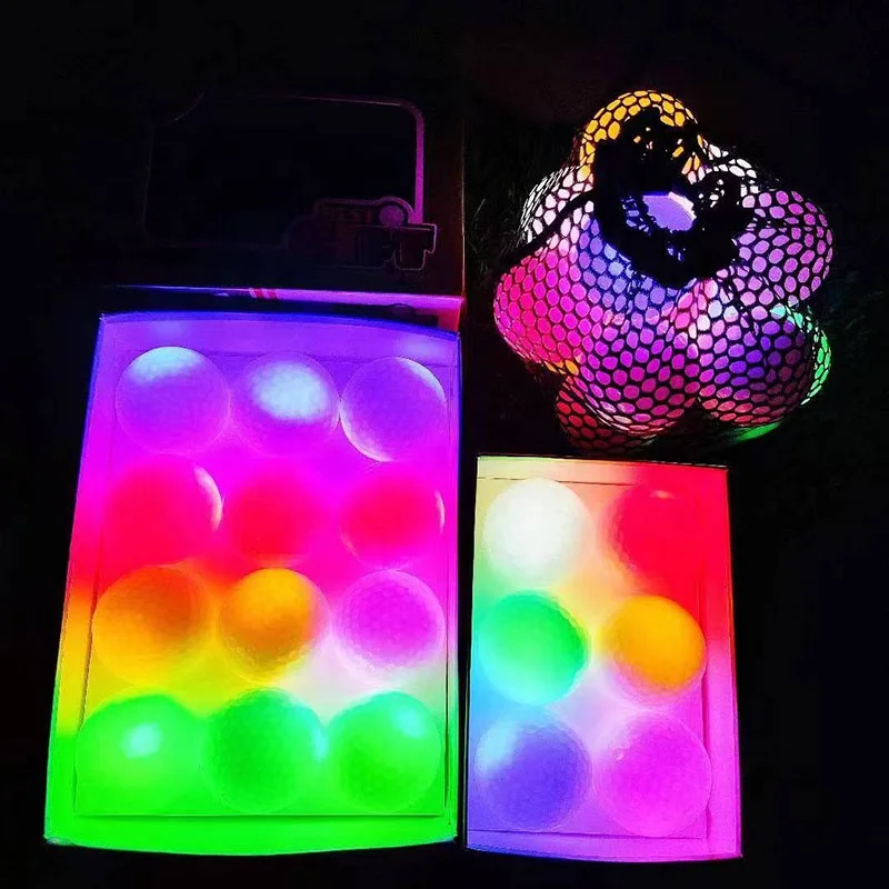 Night light up golf play balls with custom logo glow in the dark LED light up golf balls gift set luminous light up golf balls