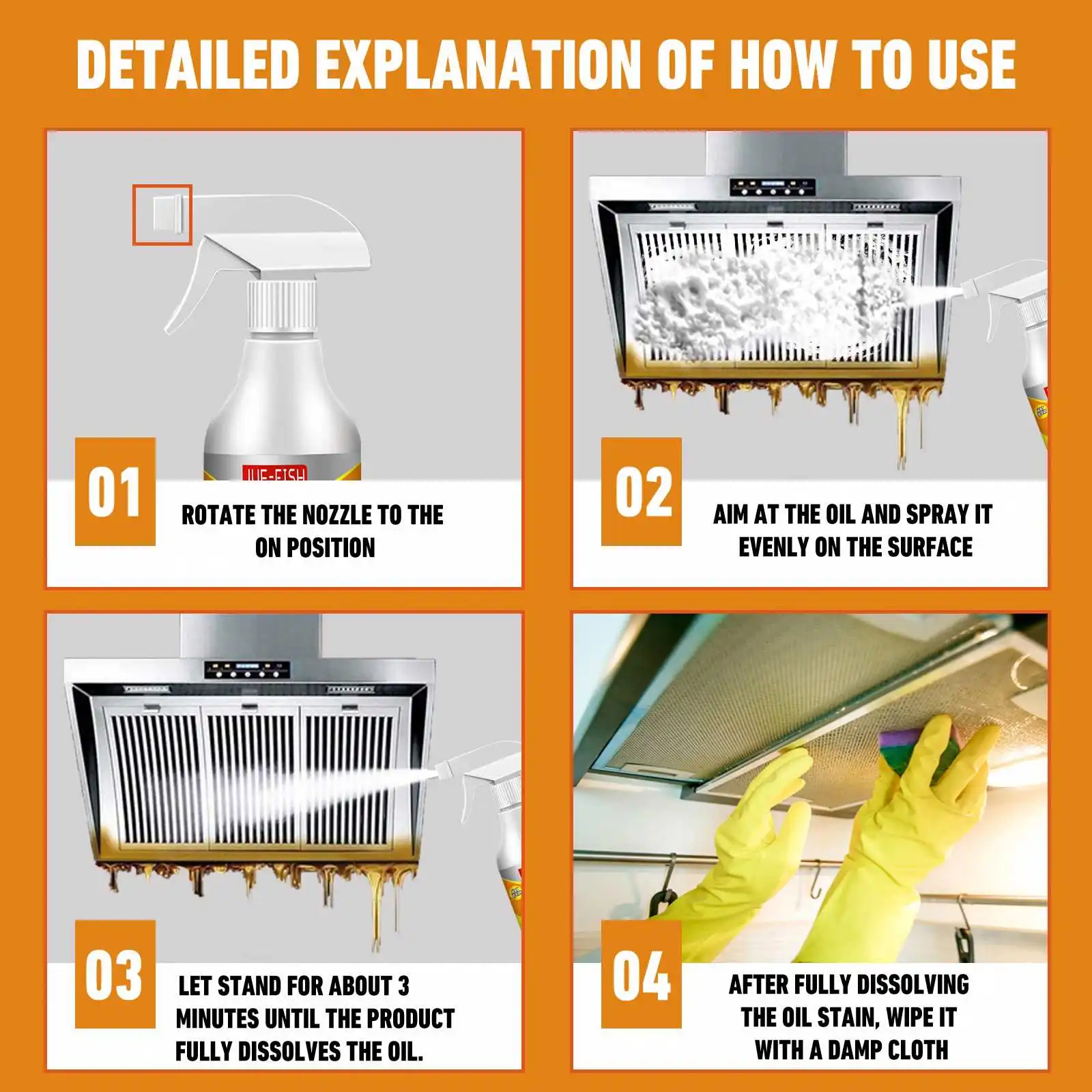Jue Fish Household Kitchen Foam Cleaner Range Hood Oil Stain Net Weight Oil Stain Foam Cleaner Spray