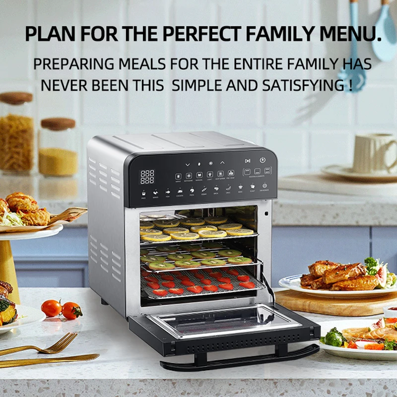 Stainless Steel Dual Heating Air Fryer Oven Oil Free, Toaster Rotisserie and Dehydrator, 11 in 1, 15 L, 1700 W