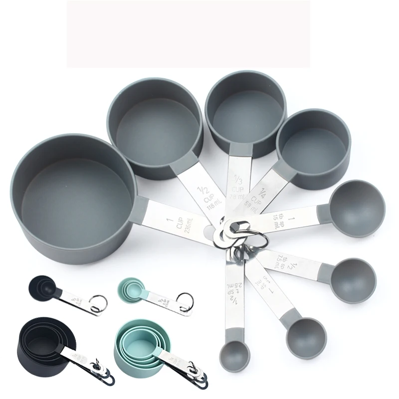 Kitchen Gadgets Plastic Stainless Steel Measuring Cups And Spoons Set Of 8 Pieces