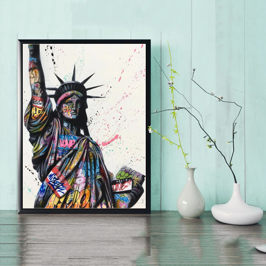 
Lady Liberty Graffiti Street Wall Art Framed oil painting on Canvas Print Wall Picture Home Decor Living Room Decoration 