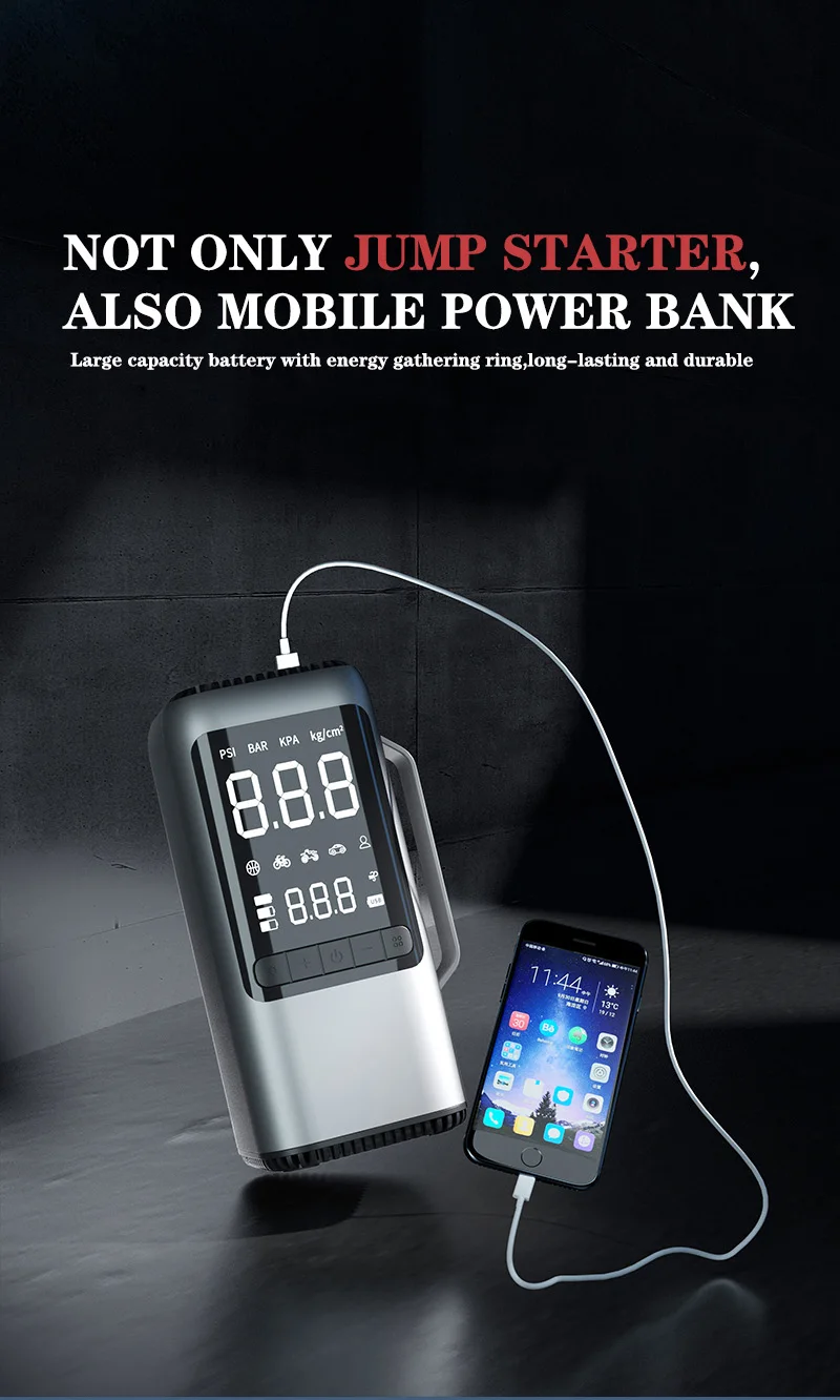 8000mAh jump starter with vacuum cleaner, 4 in 1 multi purpose portable jump starter with 150psi air pump