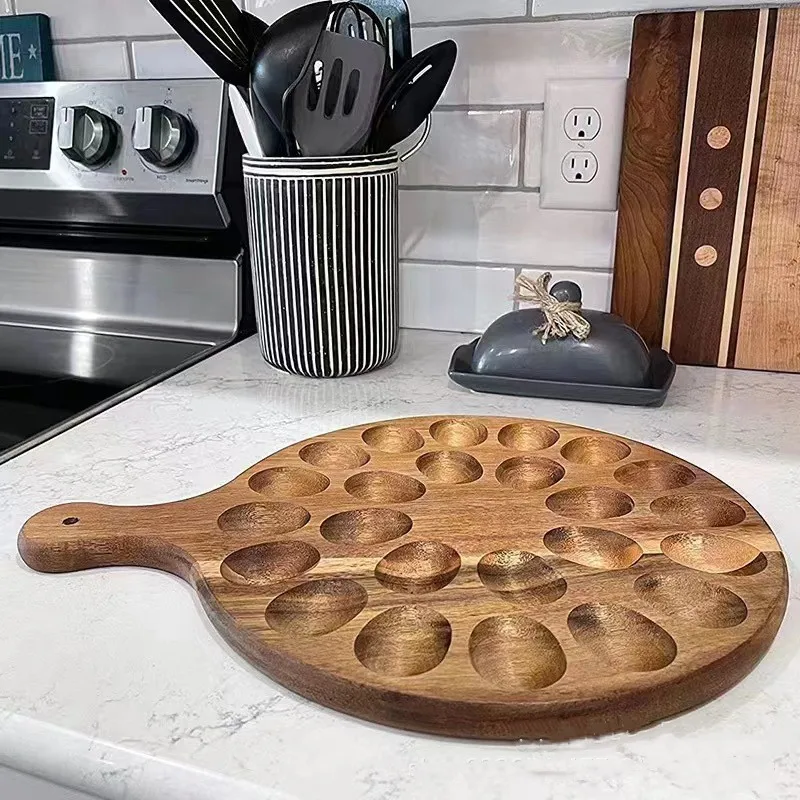 Household storage wooden egg tray pastry shop egg storage box wooden egg Acacia wooden dinner plate
