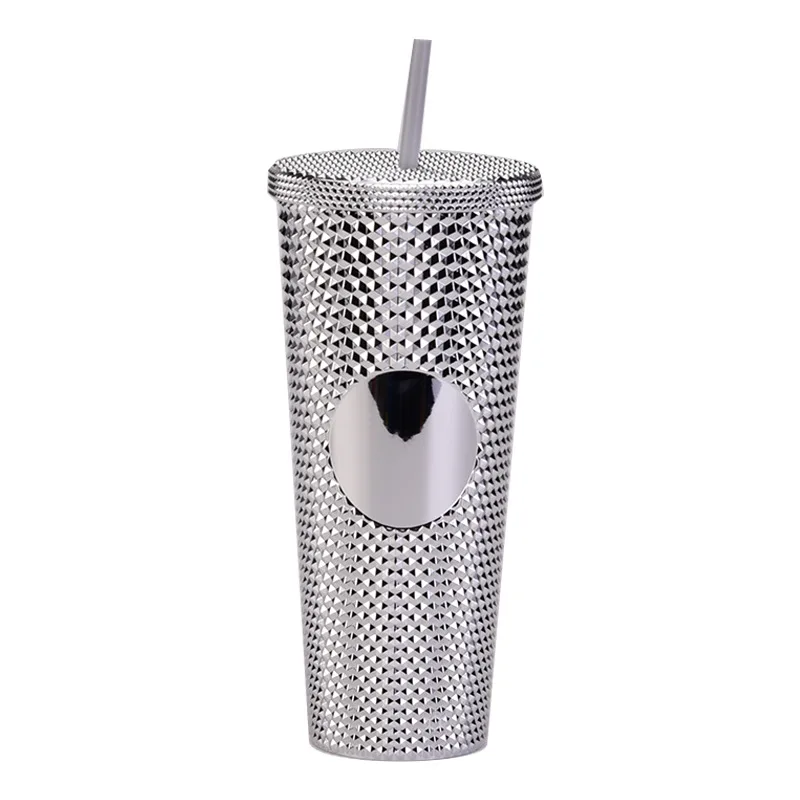 Customize Diamond Glitter Durian Cup Drink Coffee Reusable Double Wall Plastic granite ice cream tumbler With Straw