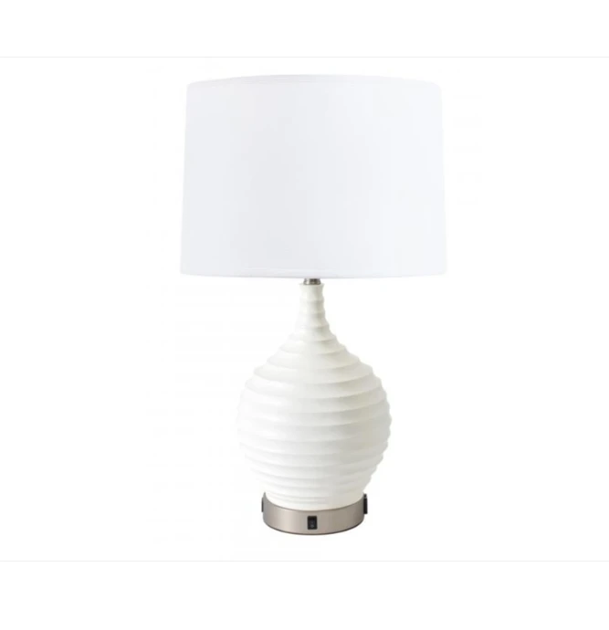 white color big size luxury ceramic table lamp with drum lampshade for hotel home interior decor lighting fixture
