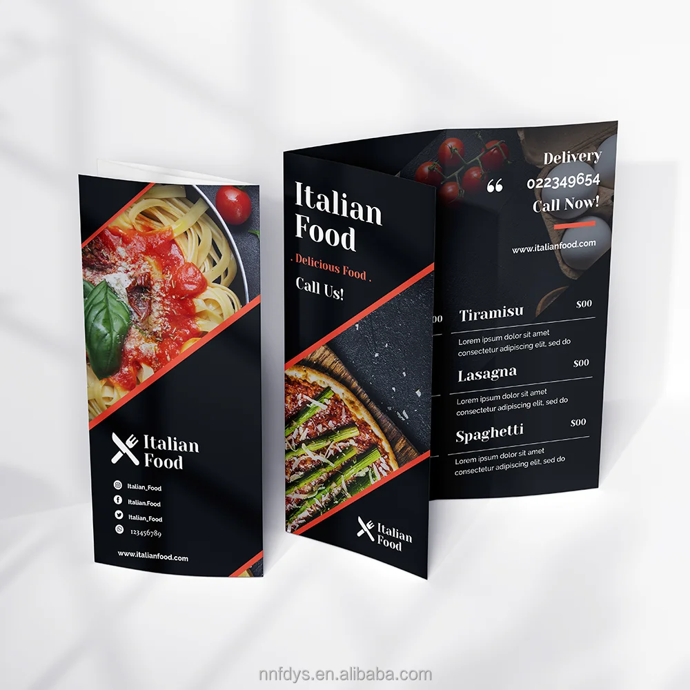 Customized Restaurant Take Out Menu Printed Flyer Trifold Brochure Advertising Leaflet Takeout Menu Printing