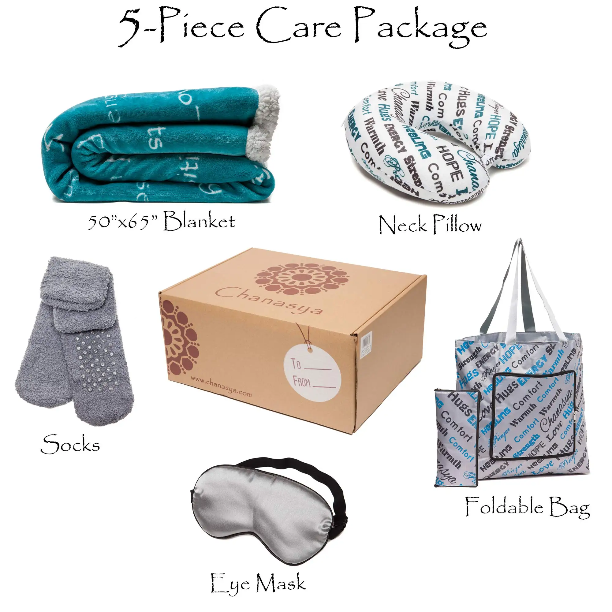 2024 New Premium Care Gift Package Throw Blanket Neck Pillow Eye Mask Bag Socks Teal for Women New Year Saint Valentine Gift