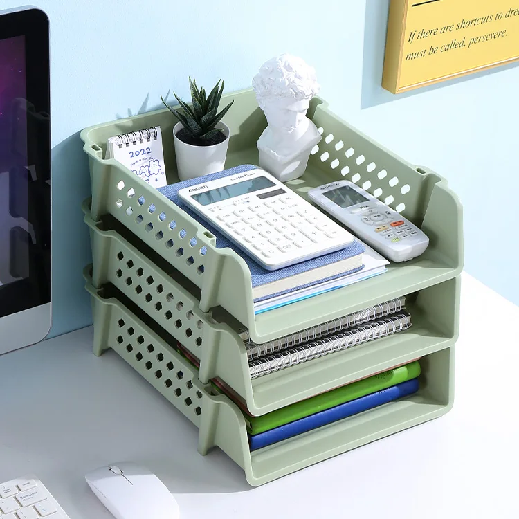 Office Desk File Rack for Stationery Sundries Books Plastic Storage Box Stackable for Office Use