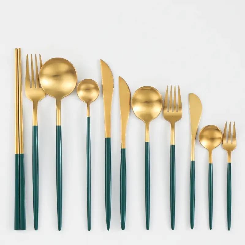 Royal Green 304 Stainless Steel Flatware Set Luxury Table Spoon Chopsticks for Steak Home Tea Weddings