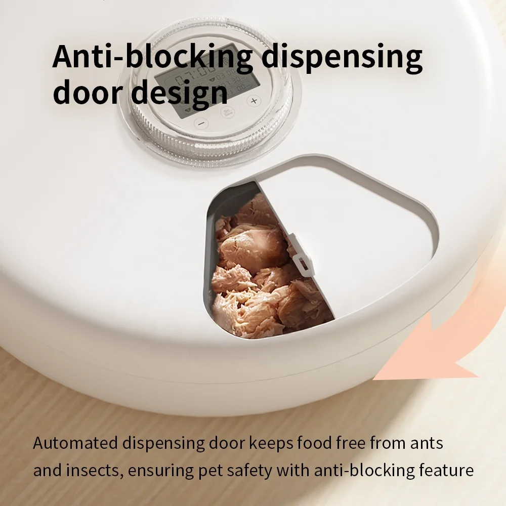 Petwant Wholesale Upgrade Six Meals Automatic Cat Feeder 1200ml Dry Wet Food Pet Bowls Feeders With 2 Ice Packs