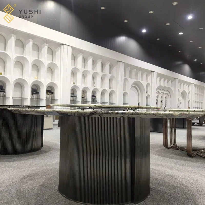 Yushi Group Hot Sale Rounded Large living roon table Rectangular Marble Splendor White Dinner Table Set for 10 People