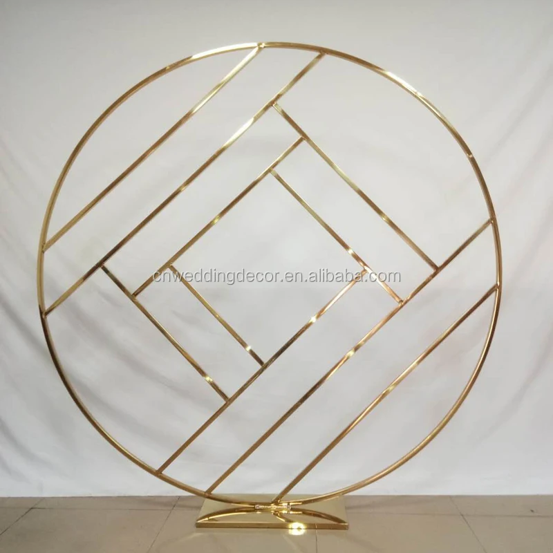 
Ceremony Decoration Gold Geometric Metal Frame Round Backdrop Floral Wedding Arch Stand 