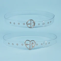 2Pcs Fully Transparent Belt Ins Wind Skirt Female Silver Round Button And Silver Love Button Pvc Plastic Belt