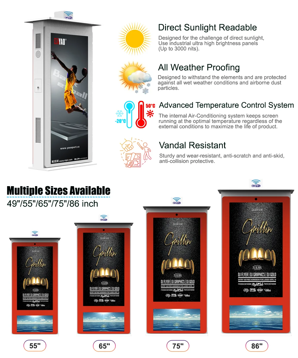 55 Inch Outdoor Digital Signage Advertising Kiosk LCD Advertising Digital Signage and Displays