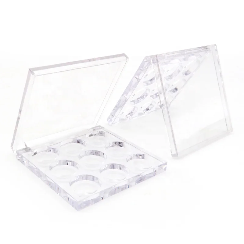 luxury PETG AS plastic square 9 shade full transparent clear eye shadow palette round pan eyeshadow palette private label mirror