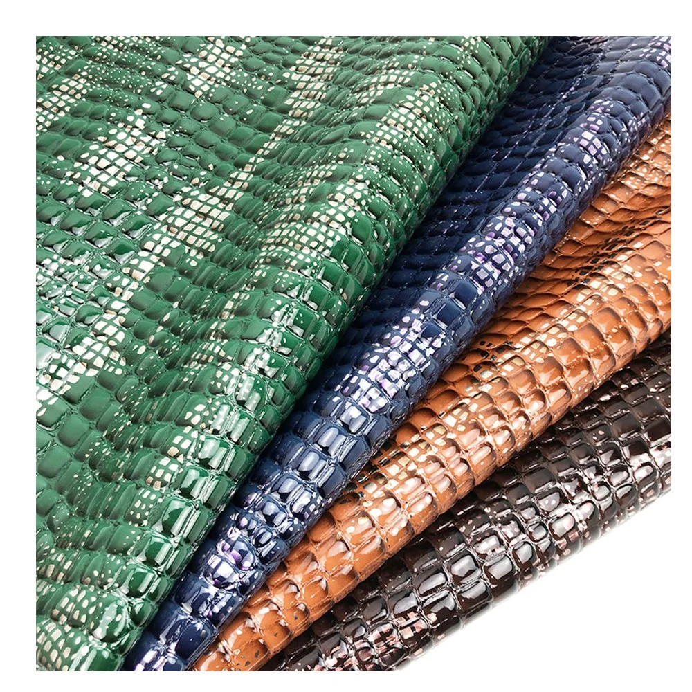 Glossy Embossed Crocodile Gold Film Foil PVC Faux Leather For Handbag