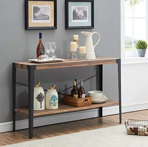 
high gloss antique wood tv console table with angle iron frame 