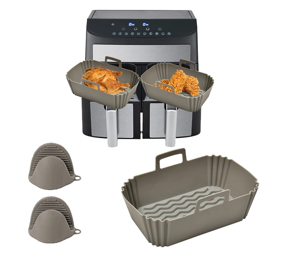 Reusable air fryer food safe air fryer silicone rectangle pot basket liner silicone baking pan with air circulation for airfryer
